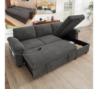 Lekvvied Sofá modular esquinero en forma de L con cama extraíble, USB/TypeC, sofá de 3 plazas con almacenamiento reversible, sofá convertible con función de cama, respaldo ajustable, tejido acanalado