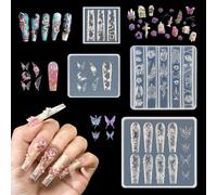 LELE LIFE Moldes de silicona para uñas, paquete de 4 unidades de flores de espinas 3D, serpientes de rosas, mariposa rosa, flor de rosa, moldes de uñas para decoración de uñas para accesorios de