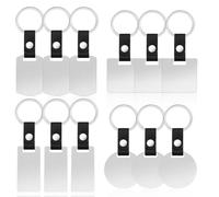 LELE LIFE Paquete de 12 llaveros de metal grabables, 4 formas de acero inoxidable, etiquetas de llavero en blanco, grabado láser con correa de cuero para regalo de bricolaje, talla única, Acero