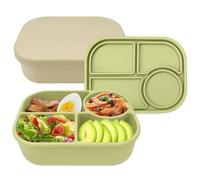LELE LIFE Paquete de 2 cajas bento de silicona, contenedor de almuerzo hermético de 4 compartimentos, contenedores de almacenamiento de alimentos divididos de 850ml para preparación de meriendas y