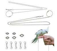 LELE LIFE Paquete de 2 correas para pájaros de 1 m con 5 tamaños de anillos de tobillo, arnés de acero inoxidable antimordeduras para loros, cadena de entrenamiento de vuelo, cuerda para piernas