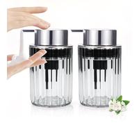 LELE LIFE Paquete de 2 dispensadores de jabón espumoso, dispensador de jabón de manos de espuma acrílica transparente con bomba plateada para baño, botella de jabón espumoso recargable moderna,