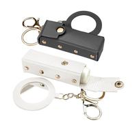 LELE LIFE Paquete de 2 llaveros para lápiz labial con espejo, estuche de cuero para bálsamo labial, bolsa organizadora portátil para brillo de labios con clip para viajes, Blanco y negro