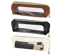 LELE LIFE Paquete de 3 bolsas de maquillaje pequeñas para bolso, organizador de maquillaje transparente con cremallera, bolsa portátil de cuero para brochas de cosméticos, neceser para pintalabios