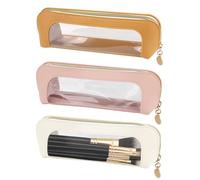 LELE LIFE Paquete de 3 bolsas de maquillaje pequeñas para bolso, organizador de maquillaje transparente con cremallera, bolsa portátil de cuero para brochas de cosméticos, neceser para pintalabios