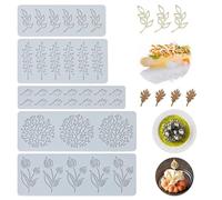 LELE LIFE Paquete de 5 moldes de silicona para hornear, molde de encaje 3D para fondant de chocolate con hoja de roble, espárragos, coral, tulipán, para pasteles, cupcakes, arcilla polimérica, dulces