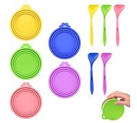 LELE LIFE Paquete de 5 tapas de lata de comida para mascotas con cucharas, fundas de silicona para latas de perros y gatos, tamaño universal, un ajuste de 3 tapas de tamaño estándar para