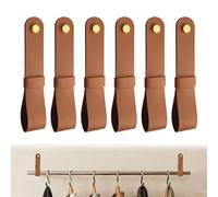 LELE LIFE Paquete de 6 soportes de cuero para barra de cortina, soportes decorativos para barra de cortina para pared con tornillos y tapas de latón, correas para colgar, gancho para colgar postes