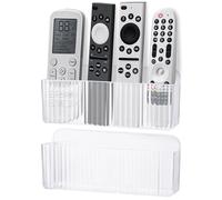 LELE LIFE Soporte de pared para mando a distancia, acrílico transparente, autoadhesivo, sin taladrar, para 3 o 4 controladores de TV, ventilador, aire acondicionado (paquete de 2)