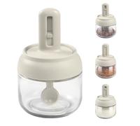 LELE LIFE Tarros de vidrio herméticos con cuchara retráctil y tapa, paquete de 4 recipientes para condimentos, tarros de especias, contenedor de condimentos de azúcar de 280 ml, caja de bodega de sal