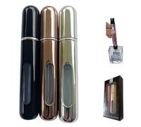 LELE MAKE ®️ 3 PCS. 8 ML. Atomizador Perfumes Recargable | Set de 3 Botes Colonia Recargables para Viaje | Porta Perfume Sin Fugas con Ventana | Con caja PARA REGALO. (negro, plata, cobre)