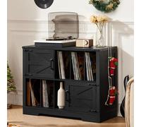 LELELINKY Soporte Grande para Tocadiscos con Almacenamiento, Organizador de Vinilos 1m, Mueble Rústico con Puertas de Granero, Estilo Mid-Century para Sala
