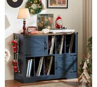 LELELINKY Soporte Grande para Tocadiscos con Almacenamiento, Organizador de Vinilos 1m, Mueble Rústico con Puertas de Granero, Estilo Mid-Century para Sala