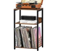 LELELINKY Soporte para Discos de 3 Niveles, estantería para vinilos Vintage, Mesa giradiscos con Espacio para Guardar hasta 100 Discos,Marrón