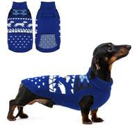 Lelepet Suéter de punto para perro salchicha, suéter de punto con patrón de perro salchicha, suéter cálido para perro, suéter de invierno de cuello alto para perros medianos y grandes, azul, L