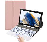 leleyo Funda Teclado Touchpad para Samsung Galaxy Tab A8 10.5'' 2022 SM-X200 / X205 / X207, Slim Cover Teclado Iluminado con Desmontable Magnético Inalámbrico Bluetooth Teclado QWERTY (Oro Rosa)