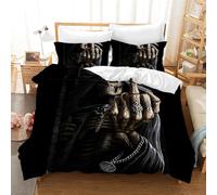 Leleyouzer Juego de ropa de cama para adolescentes y adultos, funda nórdica con diseño de calavera 3D, ropa de cama gótica de microfibra con cremallera y 2 fundas de almohada de 50 x 75 cm (calaveras