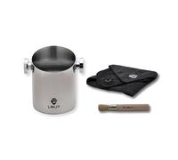 LELIT Knock Box Cilíndrica con Paño & Cepillo - Caja de Desechos de Café - PLA360S - Plata / Negro