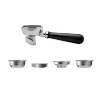 LELIT Portafiltro de 2 Vías LELIT58 - Pico Doble - Incluye Filtros de Acero Inoxidable - Mango de Madera - PLA582B - Plata/Madera de Nogal Negro