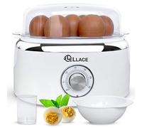 LELLACE Cuece Huevos Eléctrico con Temporizador Manual y Alarma. Cocedor de 1 hasta 7 huevos para hacer Huevo Duro, Mollet o Pasados por Agua. Egg Boiler de 400W con Cuenco para huevo Poché.