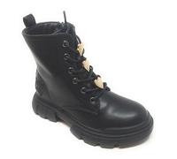 Lelli Kelly Botas de combate negras con encantos corazones, suela chunky, cordón con cremallera lateral, accesorio de regalo, Negro , 32 EU