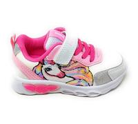 Lelli Kelly Maggie LKAL4746 - Zapatos de niña con luces, tema unicornio, blanco rosa, lentejuelas arcoíris y gadget, Blanco y rosa., 31 EU