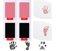 LelonHo Kit de huellas de manos y pies sin tinta, almohadilla de tinta táctil limpia para recién nacido, kit de huellas de mascotas (2 almohadillas de tinta negra, 2 almohadillas de tinta rosa, 8