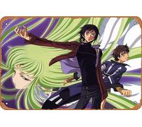 Lelouch Lamperouge, Suzaku Kururugi, Code Geass, C C (Code Geass) Póster de anime para decoración de pared del hogar, letrero de metal retro de 20 x 30 cm