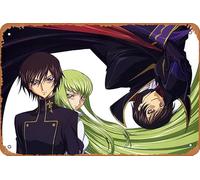 Lelouch Lamperouge, Suzaku Kururugi, Code Geass, C C (Code Geass) Póster de anime para decoración de pared del hogar, letrero de metal retro de 20 x 30 cm
