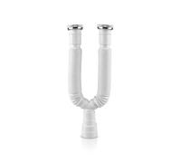 Lemag - Sifón comprimible de 2 vías para fregadero de 1 pulgada y media - Salida adaptable 32, 40 o 50 mm - Para bañera doble o bañera más lavavajillas - Se extiende y se acorta