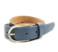 Lemasi Cinturón de piel auténtica Firenze 30, fabricado en Italia, 30 mm de ancho, hebilla de metal, acortable, cinturón de 5 agujeros para hombre y mujer, piel granulada, hecha a mano, azul vaquero
