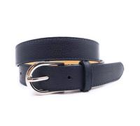 Lemasi Cinturón de piel auténtica Firenze 30, fabricado en Italia, 30 mm de ancho, hebilla de metal, acortable, cinturón de 5 agujeros para hombre y mujer, piel granulada, hecha a mano, azul oscuro