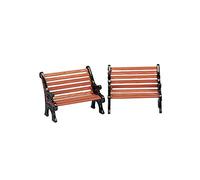 LEMAX Conjunto de 2 bancos de parque para pueblo navideño de plástico marrón 3,5x9x3,5 cm