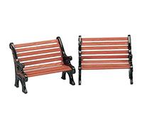 LEMAX Conjunto de 2 bancos de parque para pueblo navideño de plástico marrón 3,5x9x3,5 cm