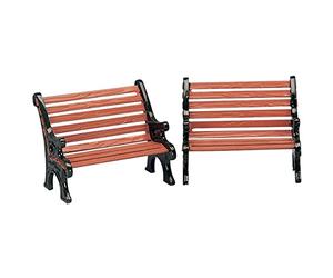 LEMAX Conjunto de 2 bancos de parque para pueblo navideño de plástico marrón 3,5x9x3,5 cm