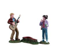 LEMAX Conjunto de 3 personajes con guitarra "Rockin' Billy" en resina H6.8x10.9x2.9 cm