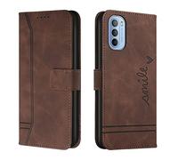 LEMAXELERS Carcasa Motorola Moto G51 5G,Funda Motorola Moto G51 5G Carcasa Linda Sonrisa Retro PU Cuero de Tipo Libro con Ranuras Tarjetas de Soporte Solapa con Cierre magnético Case,HX Smile Brown