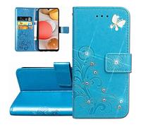 LEMAXELERS Carcasa Nokia C20,Funda Nokia C20 Trébol de diamante Bling en relieve Carcasa de Tipo Libro Ranuras Tarjetas de Soporte y Solapa con Cierre magnético Case,Clover Blue