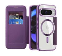 LEMAXELERS Carcasa para Google Pixel 10 Funda Compatible con Magsafe,[Bloqueo RFID] Flip Folio Billetera Carcasa de Tipo Protectora PU Cuero Ranura para Tarjeta Trasera Transparente Case Purple JD