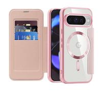 LEMAXELERS Carcasa para Google Pixel 10 Funda Compatible con Magsafe,[Bloqueo RFID] Flip Folio Billetera Carcasa de Tipo Protectora PU Cuero Ranura para Tarjeta Trasera Transparente Case Rose JD