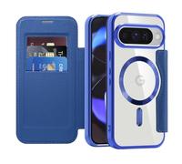 LEMAXELERS Carcasa para Google Pixel 10 Pro Funda Compatible con Magsafe,[Bloqueo RFID] Flip Folio Billetera Carcasa de Tipo Protectora PU Cuero Ranura para Tarjeta Trasera Transparente Case Blue JD