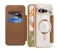 LEMAXELERS Carcasa para Google Pixel 10 Pro XL Funda Compatible con Magsafe,[Bloqueo RFID] Flip Folio Billetera Carcasa de Tipo Protectora PU Cuero Ranura para Tarjeta Trasera Case Brown JD