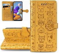 LEMAXELERS Carcasa para iPhone 16, Funda Apple iPhone 16 Lindo Perro Gato en Relieve Billetera Carcasa de Tipo Libro con Ranuras para Tarjetas de Soporte y Solapa Case,SD Cat Yellow