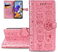 LEMAXELERS Carcasa para iPhone 16 Pro, Funda Apple iPhone 16 Pro Lindo Perro Gato en Relieve Billetera Carcasa de Tipo Libro con Ranuras para Tarjetas de Soporte y Solapa Case,SD Cat Pink