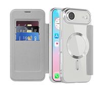 LEMAXELERS Carcasa para iPhone 17 Air Funda Compatible con Magsafe,[Bloqueo RFID] Flip Folio Billetera Carcasa de Tipo Protectora PU Cuero Ranura para Tarjeta Trasera Transparente Case Gray JD