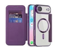 LEMAXELERS Carcasa para iPhone 17 Air Funda Compatible con Magsafe,[Bloqueo RFID] Flip Folio Billetera Carcasa de Tipo Protectora PU Cuero Ranura para Tarjeta Trasera Transparente Case Purple JD