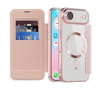 LEMAXELERS Carcasa para iPhone 17 Air Funda Compatible con Magsafe,[Bloqueo RFID] Flip Folio Billetera Carcasa de Tipo Protectora PU Cuero Ranura para Tarjeta Trasera Transparente Case Rose JD