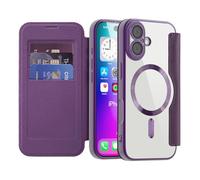 LEMAXELERS Carcasa para iPhone 17 Funda Compatible con Magsafe,[Bloqueo RFID] Flip Folio Billetera Carcasa de Tipo Protectora PU Cuero Ranura para Tarjeta Trasera Transparente Case Purple JD