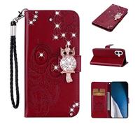 LEMAXELERS Carcasa para iPhone 17 Funda Diamante Brillo Búho PU Cuero Carcasa Flip Libro con Ranuras para Tarjetas de Soporte y Solapa con Cierre magnético YK Owl Brown