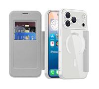 LEMAXELERS Carcasa para iPhone 17 Pro MAX Funda Compatible con Magsafe,[Bloqueo RFID] Flip Folio Billetera Carcasa de Tipo Protectora PU Cuero Ranura para Tarjeta Trasera Transparente Case Gray JD